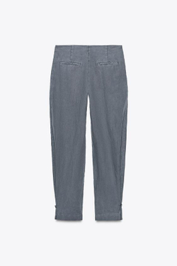 ZARA ЛЬНЯНЫЕ БРЮКИ С ЗАЩИПАМИ — ZW COLLECTION, МЯГКИЙ СЕРЫЙ