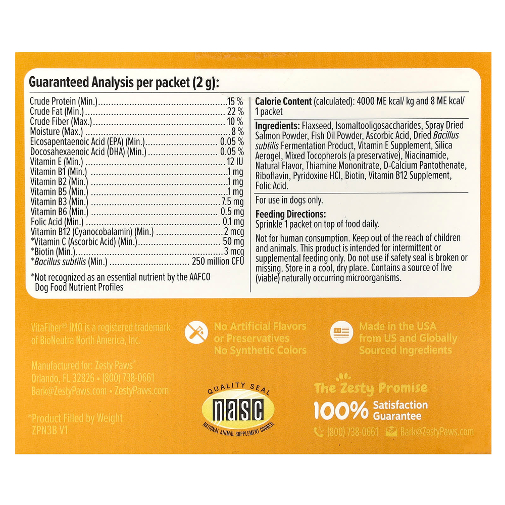Zesty Paws, Мультивитаминный порошок, для собак, для всех возрастов, с лососем, 30 пакетиков, 60 г (2,1 унции)
