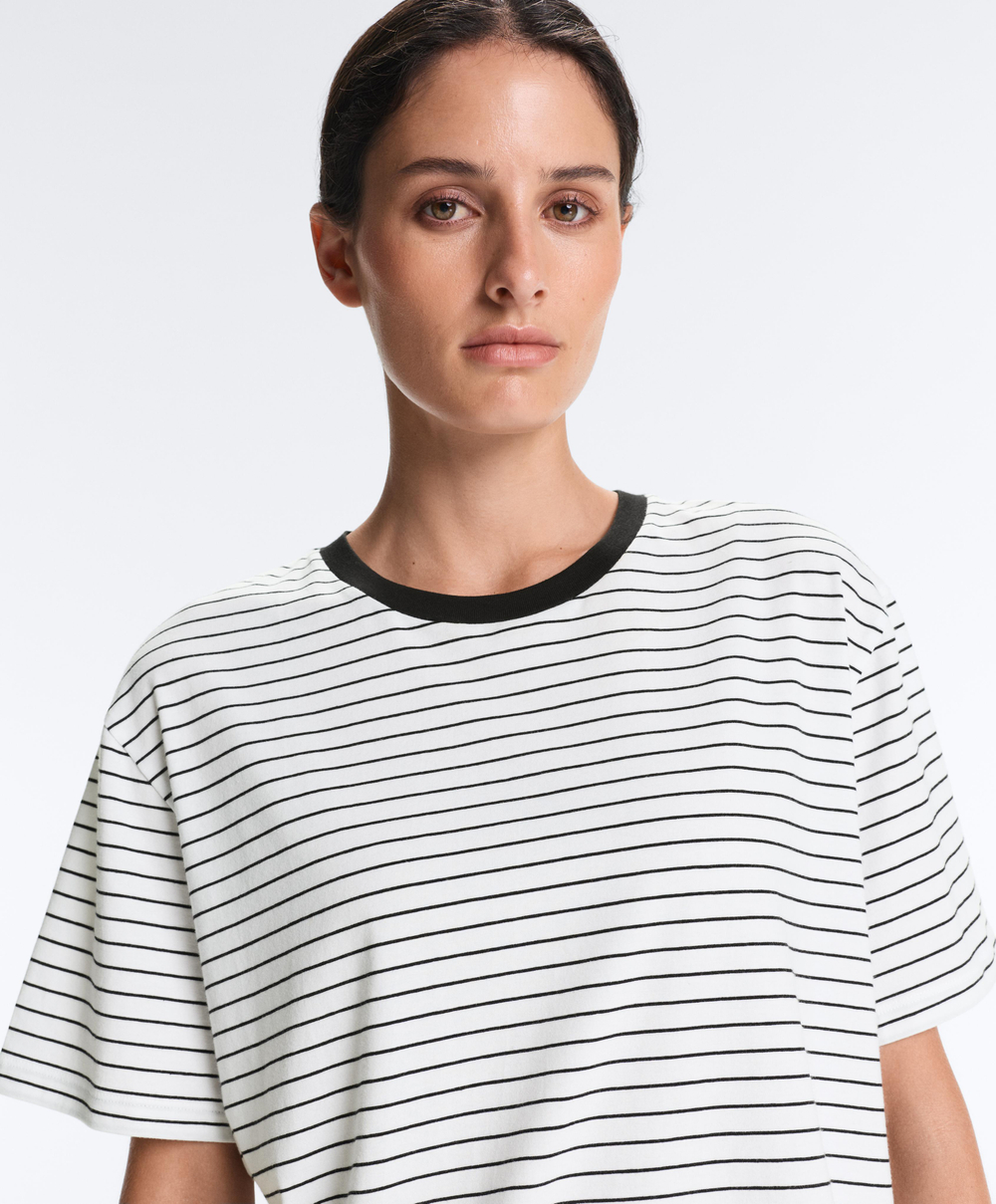 Oysho Футболка Boxy в полоску из смесового хлопка с короткими рукавами, белый