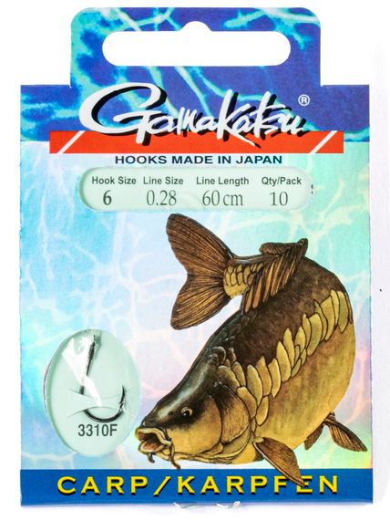 Крючки с поводком Gamakatsu BOOKLET CARP 3310F разм. 06-0.28мм 60см 10шт.