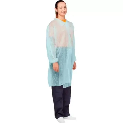 Халат посетительский нестерильный размер 52-54 длина 110 см на липучках голубой 50 шт