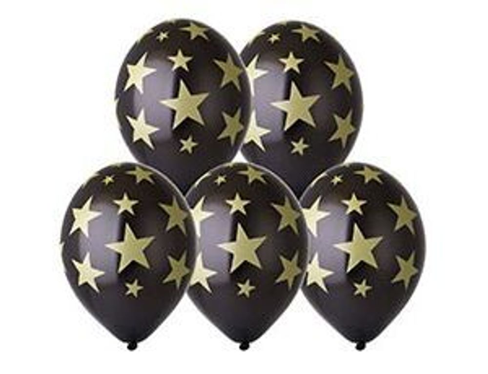 Шар (14"/36 см) Шелкография металлик, Звезды золот-090 25 шт.