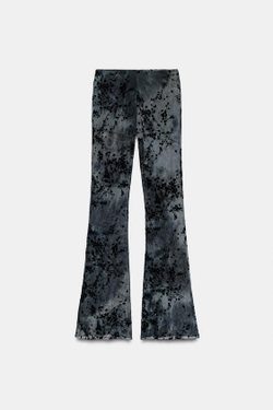 ZARA БРЮКИ FLARED ИЗ ФЛОКИРОВАННОГО ТЮЛЯ, МОРСКОЙ ТЕМНО-СИНИЙ