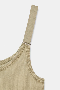 ZARA ТОП В РУБЧИК С ЭФФЕКТОМ ПОТЕРТОСТИ, ЗЕЛЕНОВАТЫЙ