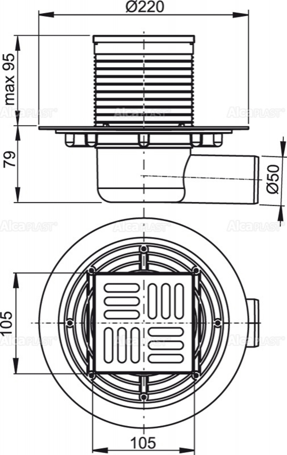 Сливной трап AlcaPlast APV1321 105 x 105/50