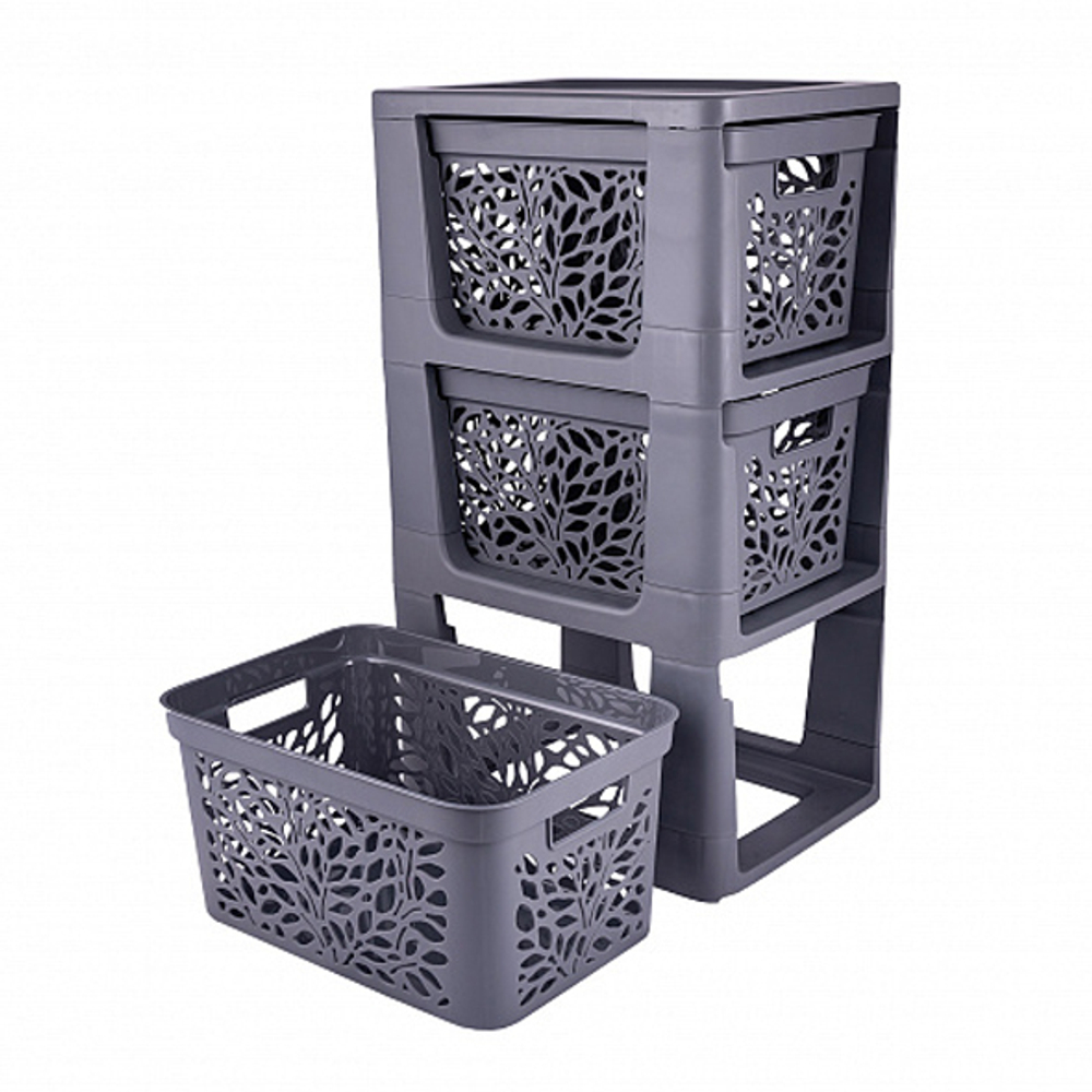 Комод 3-х секционный на колесах "Leaves", серый