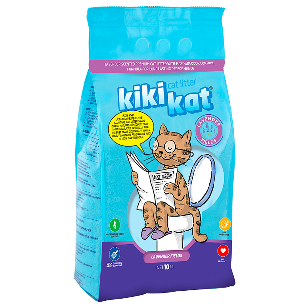 Бентонитовый наполнитель для кошачьего туалета KikiKat супербелый комкующийся, с ароматом лаванды, 10 л