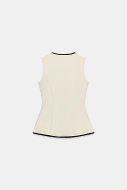 ZARA ТОП С КОНТРАСТНОЙ ОТДЕЛКОЙ И ЗАСТЕЖКОЙ-ТОГГЛ, ЦВЕТ СЛОНОВОЙ КОСТИ