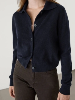 Massimo Dutti Укороченный кардиган из 100% шерсти, темно-синий