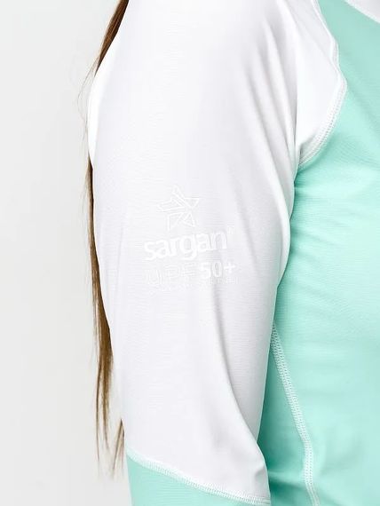 Футболка рашгард лонгслив Sargan Скелетон-Сап UPF 50+ женская бирюзовый/белый