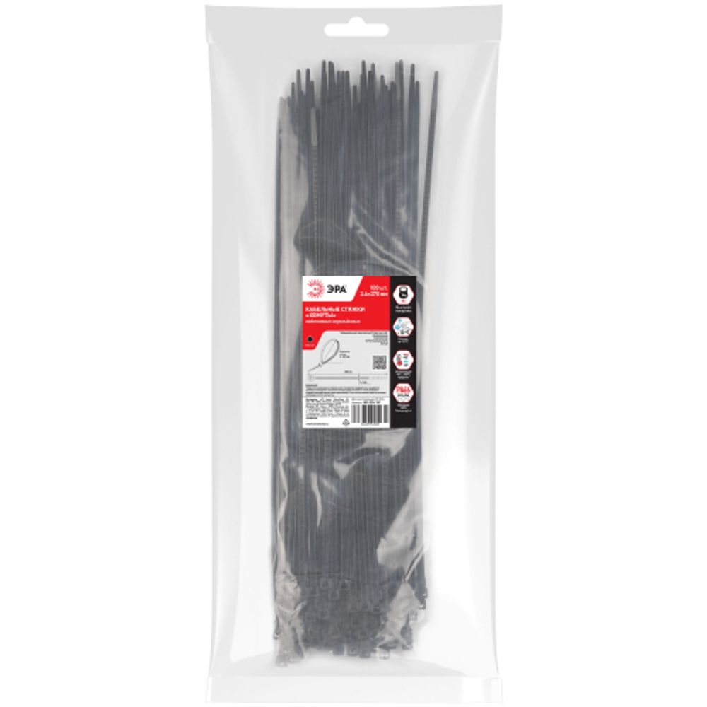 Кабельная стяжка ЭРА NO-225-181 (хомут) нейлоновая 3.6 х 370 мм чёрная (100 шт/уп)