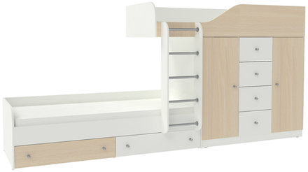 Двухъярусная кровать КарИВи Астра 6 Белый   Дуб Молочный