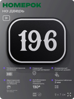 Номерок на дверь квартиры 196, для кабинета, офиса, шильдик 9 х 7 см, черный, Айдентика Технолоджи