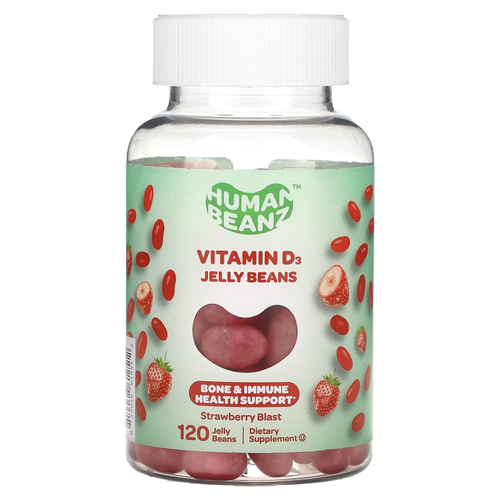 Human Beanz, Мармелад с витамином D3, клубника, 120 мармеладных бобов