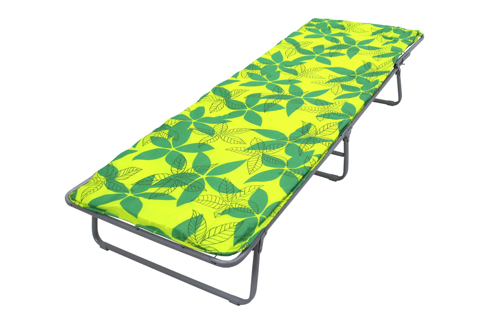 Кровать раскладная Стефания п/мягкая лист 10мм арт.С86а/123г(цвет ткани зеленый, желтый рис.листья (1 шт. в уп. гофрокартон)