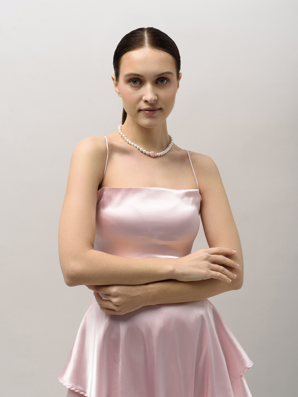 Чокер "Caramel shell pearl pink" Silver