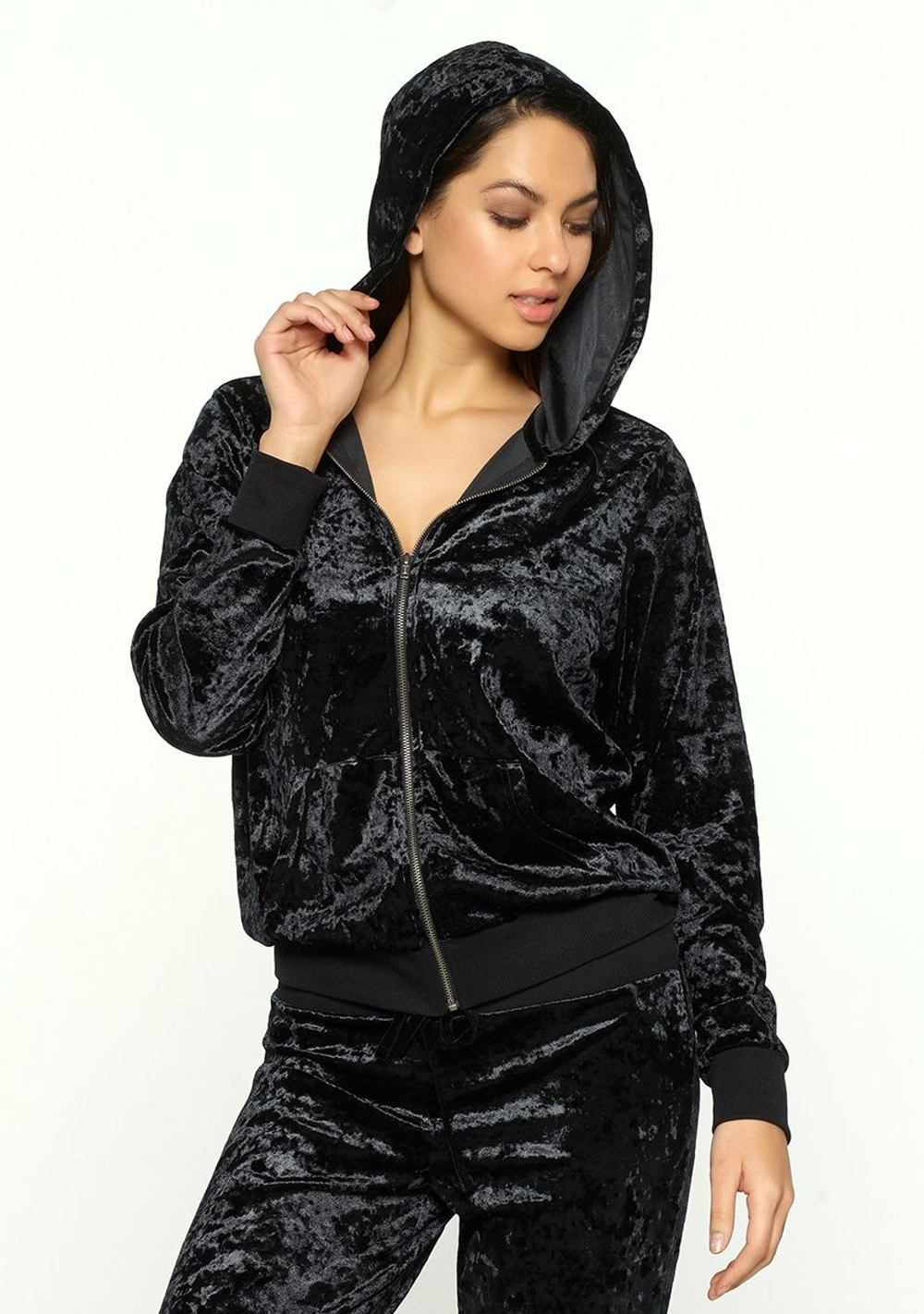 Бархатная кофта с капюшоном (Размер: L) (Цвет: черный)