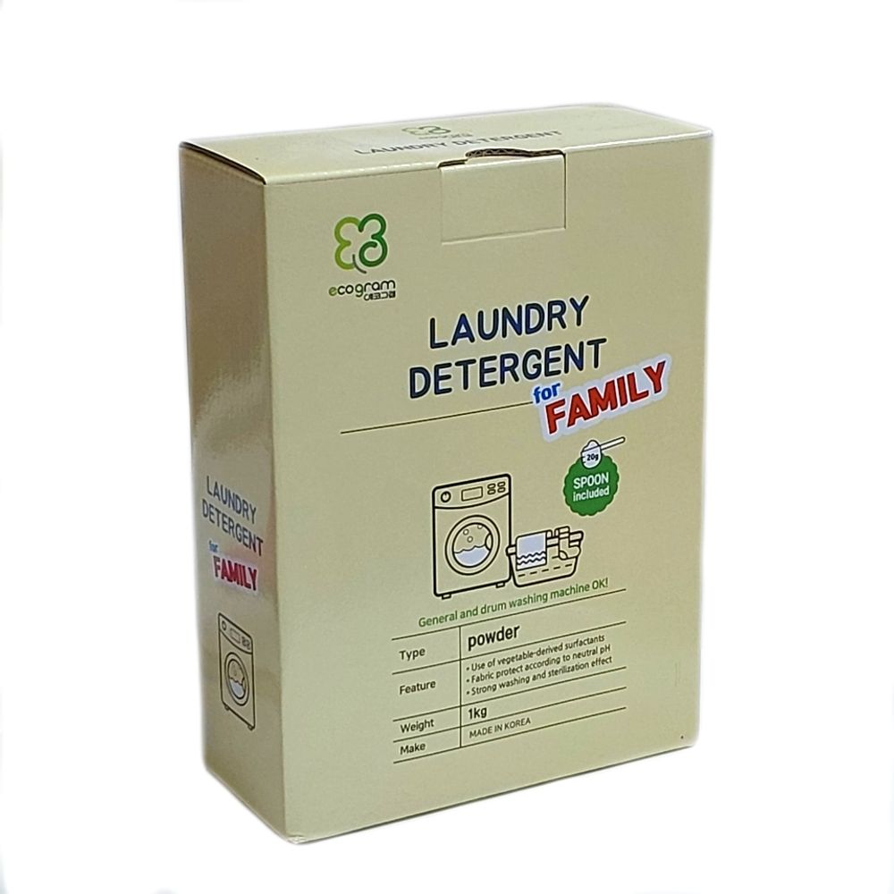 Высококонцентрированный экологичный стиральный порошок универсальный Ecogram Laundry Detergent Family, 1 кг на 30 стирок.