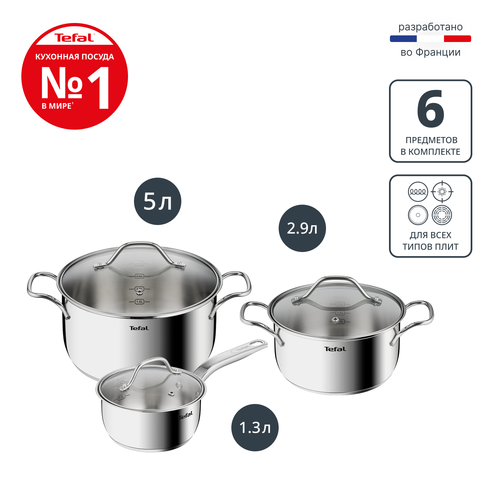 Набор посуды Tefal Intuition 6 предметов 1,3/2,9/5л 16/20/24см B864S674