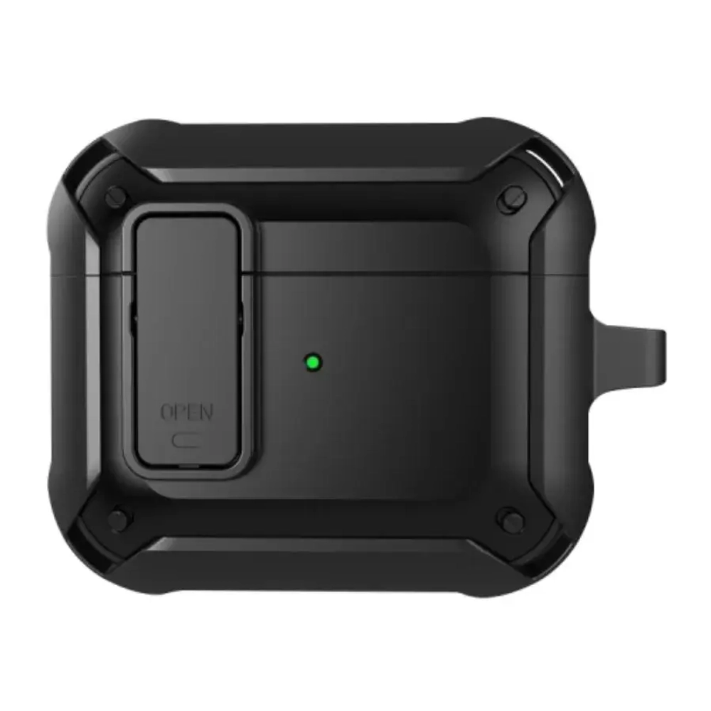 Чехол WiWU Mecha для AirPods 3 противоударный с карабином (черный)