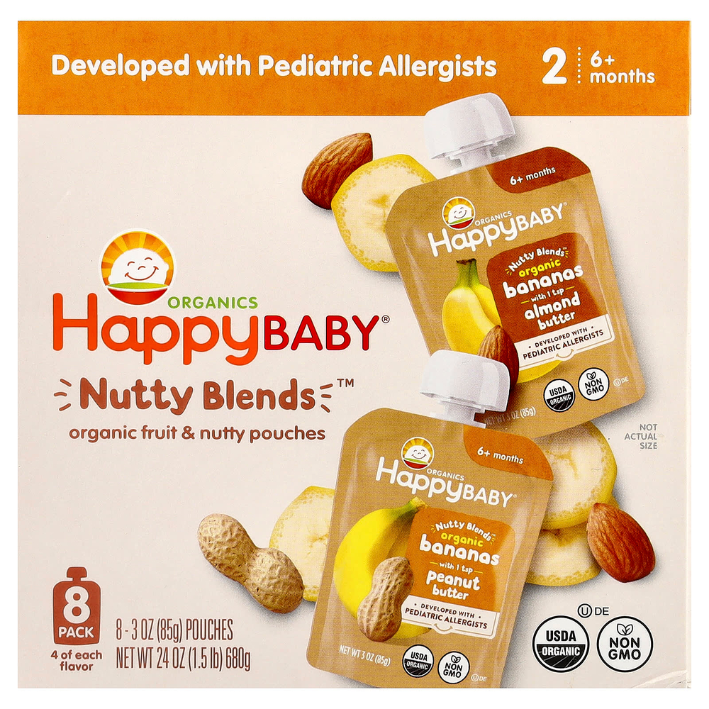 Happy Family Organics, Happy Baby®, Nutty Blends™, для детей от 6 месяцев, ассорти из 8 шт. по 85 г (3 унции)