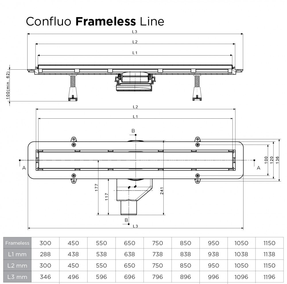 Душевой лоток Pestan Confluo Frameless Line 300 Black Matte