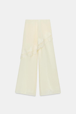 ZARA ШИРОКИЕ БРЮКИ ПАРЕО С КРУЖЕВОМ, ЭКРЮ
