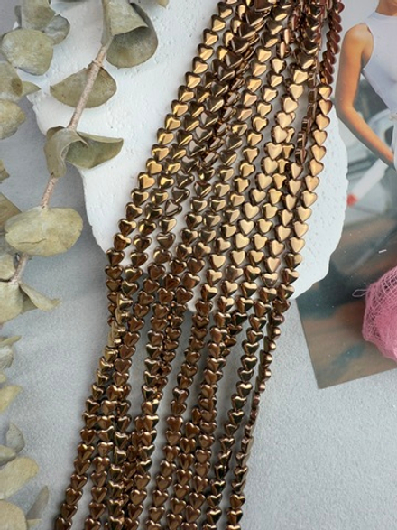 Гематит сердце, медь, 6 мм, нить 40 см