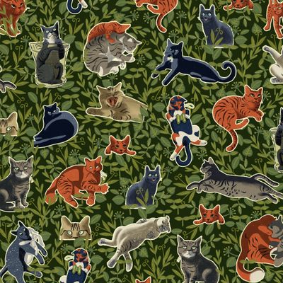 Коты Yani_K_art на зеленом