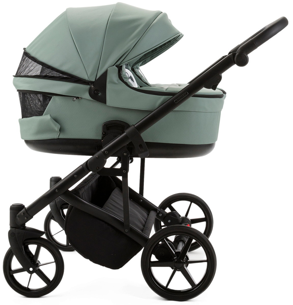 Детская коляска для двойни Adamex Leo Duo Deluxe 3 в 1 DUO-SA20 (СЕРО-ЗЕЛЁНАЯ КОЖА)