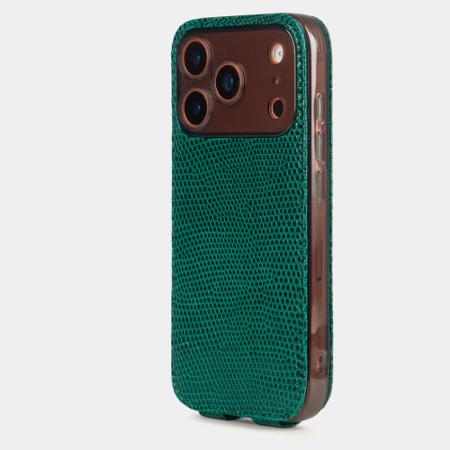 Чехол для iPhone 17 Pro - кожа ящерица, зеленый