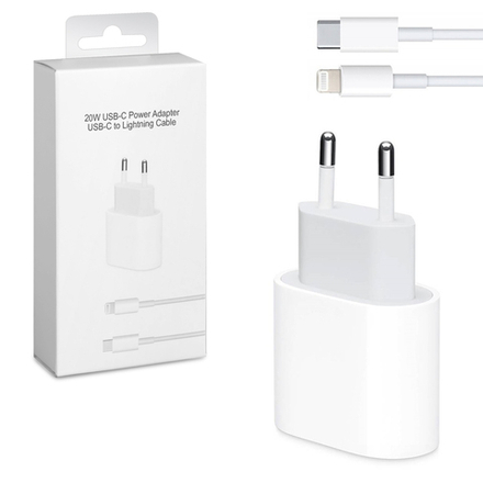 Сетевой адаптер питания USB-C 20W + кабель Lighting-Type-C без лого (белый)