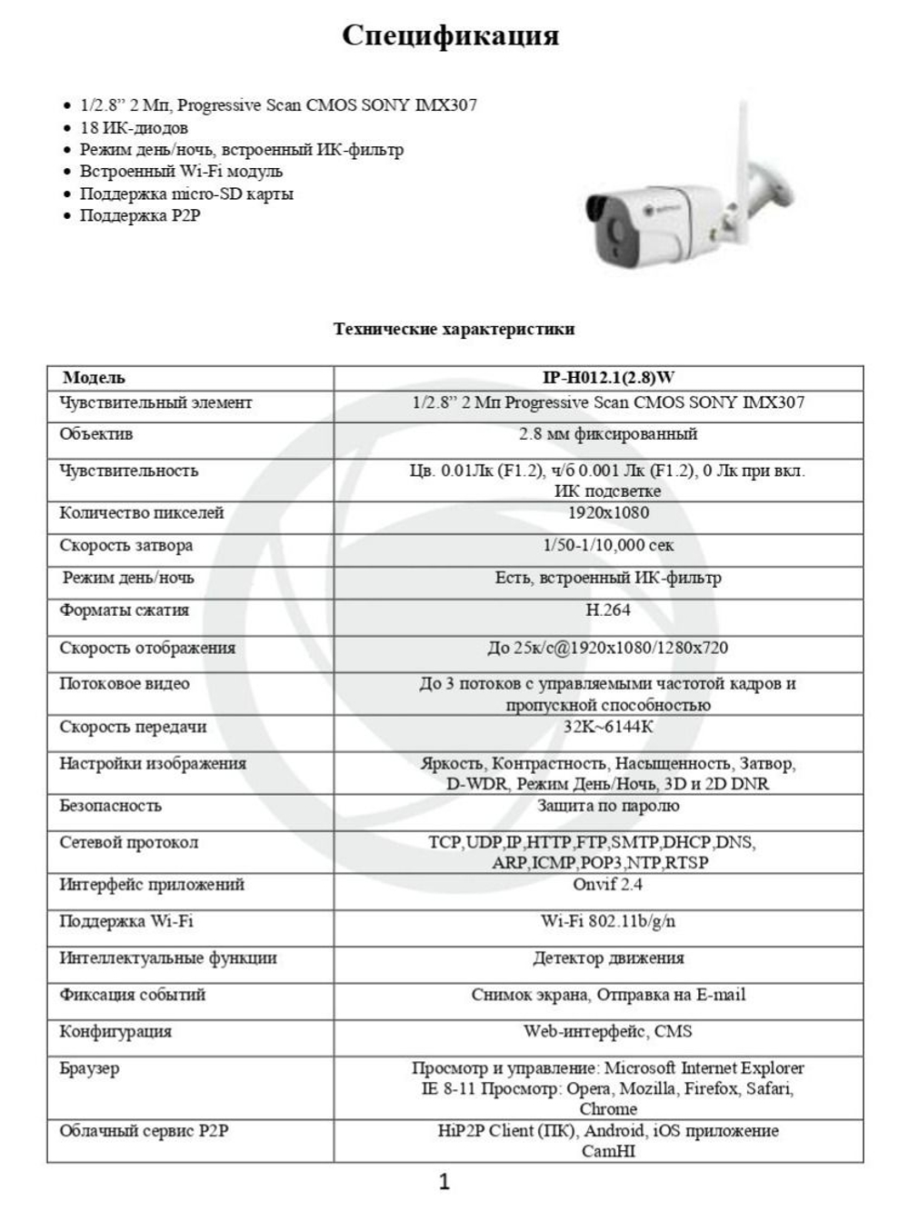 Видеокамера Optimus IP-H012.1(2.8)W