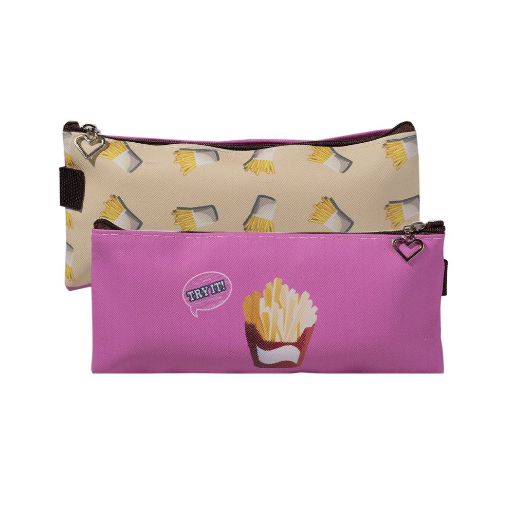 Пенал - косметичка Alingar, ПВХ, молния, 200х90 мм, "French fries", розовый (картошка фри)