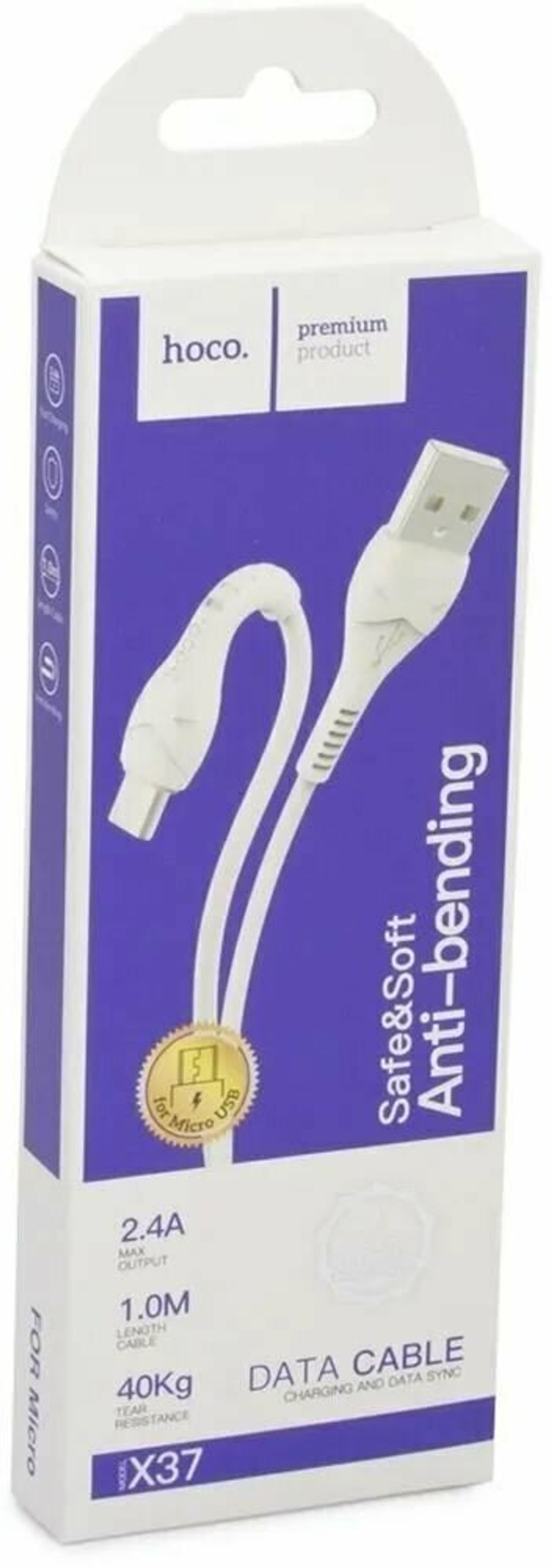 Кабель USB - микро USB HOCO X37 Cool power, 1м, 2.1A, белый