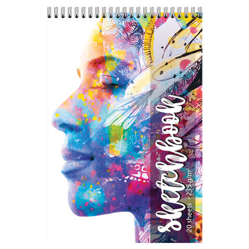 Скетчбук, белая бумага 235 г/м2, 195х300, 20л, гребень, фольга, выборочный твин лак, Профиль, 97651