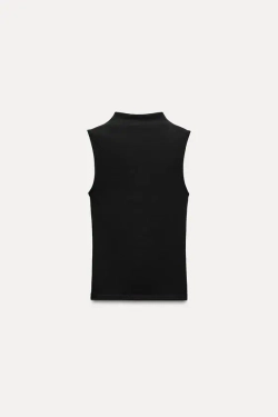 ZARA ТОП ИЗ ХЛОПКА МОДАЛА, ЧЕРНЫЙ