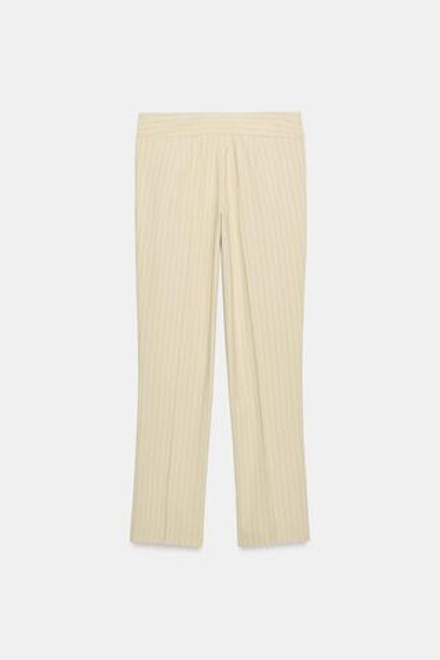 ZARA ПРЯМЫЕ БРЮКИ В ТОНКУЮ ПОЛОСКУ, ПЕСОЧНЫЙ