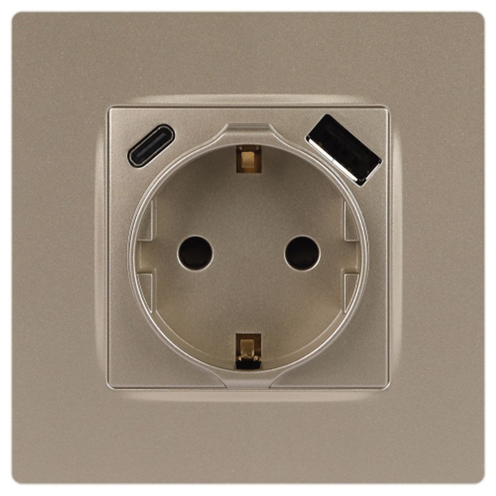 Розетка ЭРА Серия 12 12-4108-04 2P+E 16A-250В со шторками с USB type-A+C 5В-3А шампань