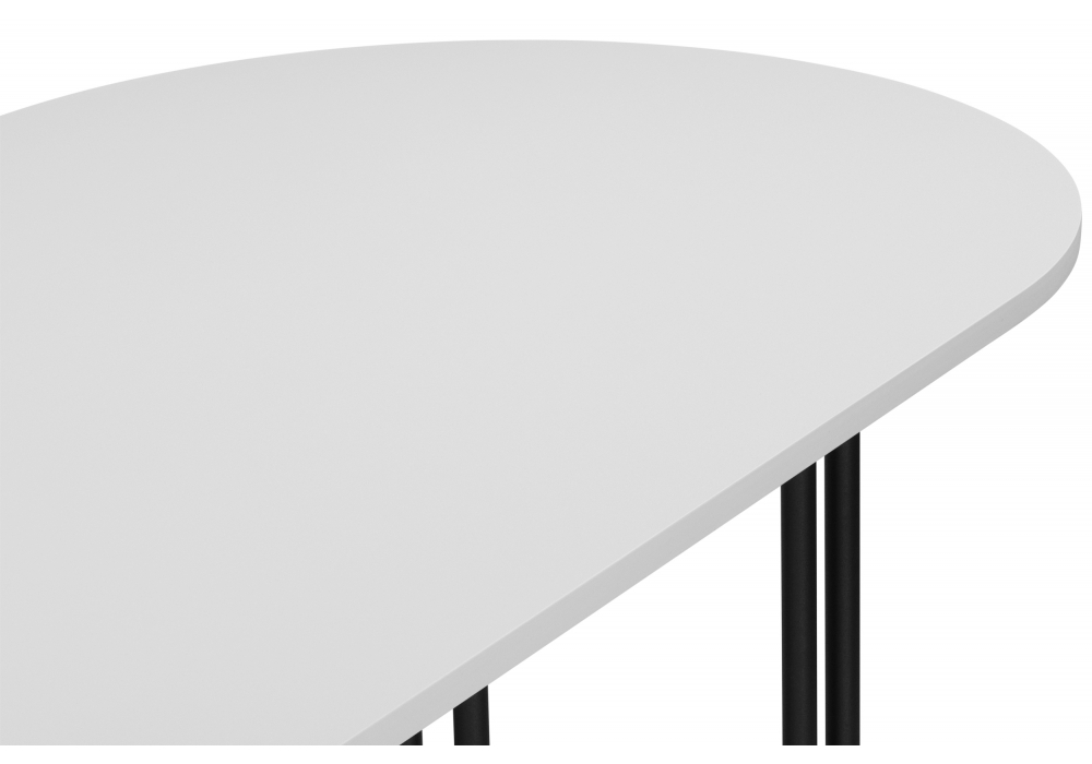 Стол деревянный Woodville Хьюго О 200 х 90 белая шагрень пленка, черные ноги, ножки черные