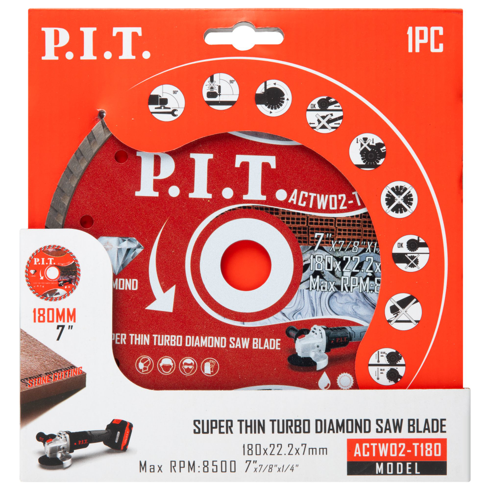 (ХОС) Диск алмазный отрезной Turbo P.I.T. 180x22,2x1,6 мм (ACTW02-T180)