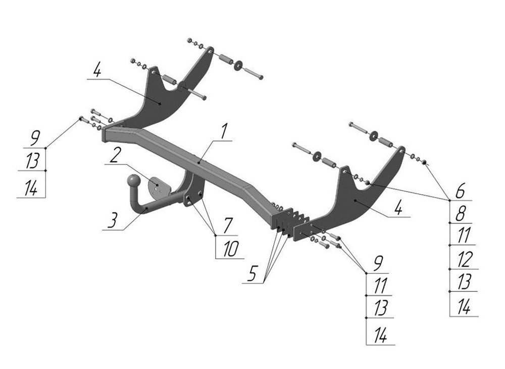 Фаркоп для Lada Largus универсал 2012-, Dacia Logan универсал 2007-2014 Тип шара: A. Нагрузки: 1300/75 кг, RN 03