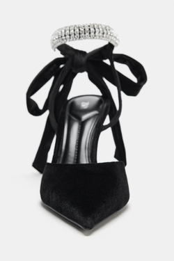 ZARA ТУФЛИ-МЮЛИ СО СТРАЗАМИ, ЧЕРНЫЙ