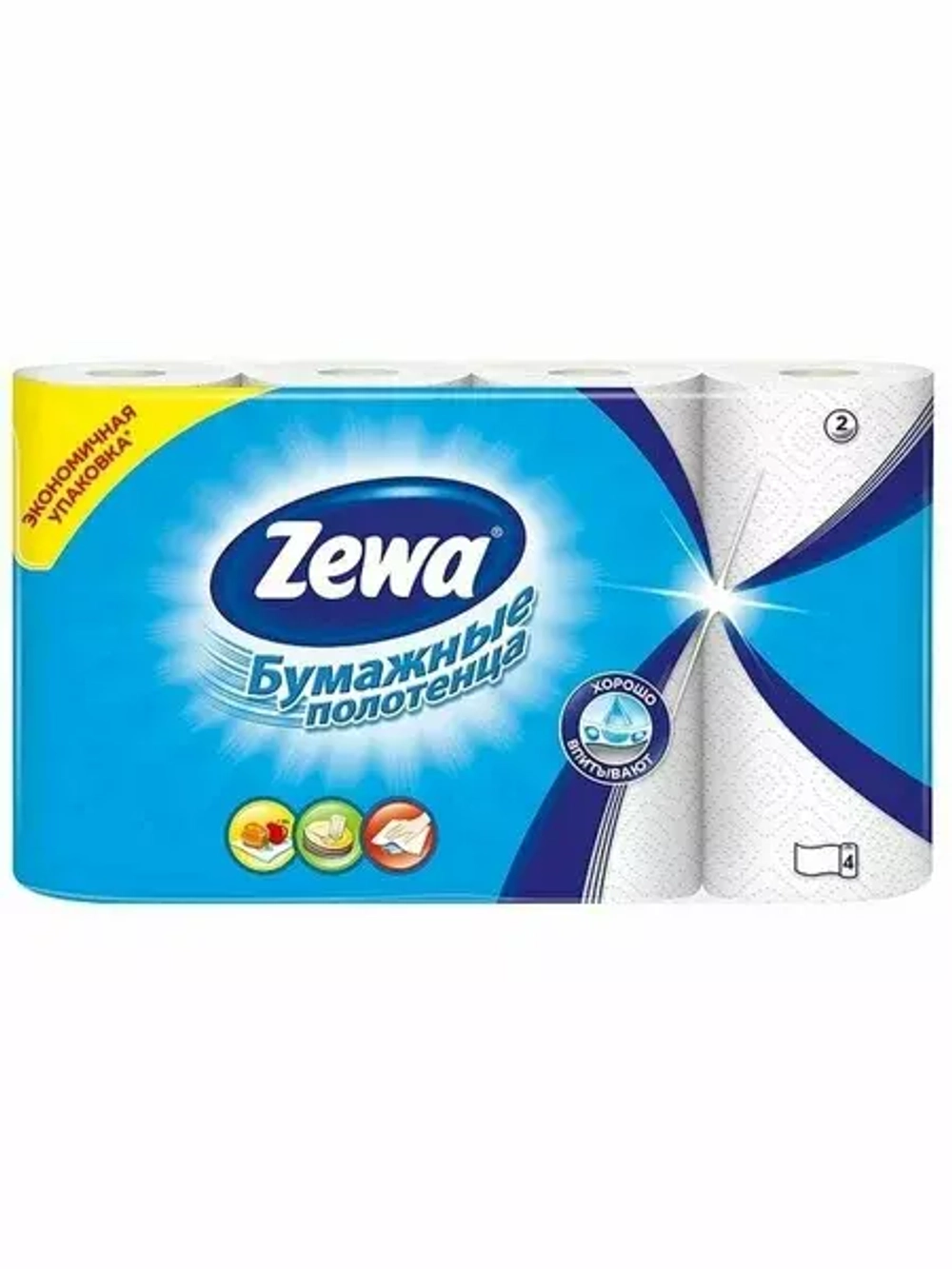 ZEWA   ПОЛОТЕНЦЕ 2-х сл  4рул  *4 белое