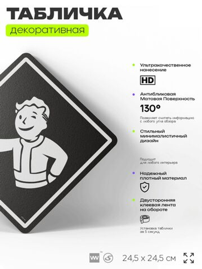 Табличка декоративная "Фоллаут, Fallout, Волт-Бой" на дверь и стену, прикольная штука в подарок геймеру, декоративный знак, 24,5х24,5 см, Айдентика Технолоджи