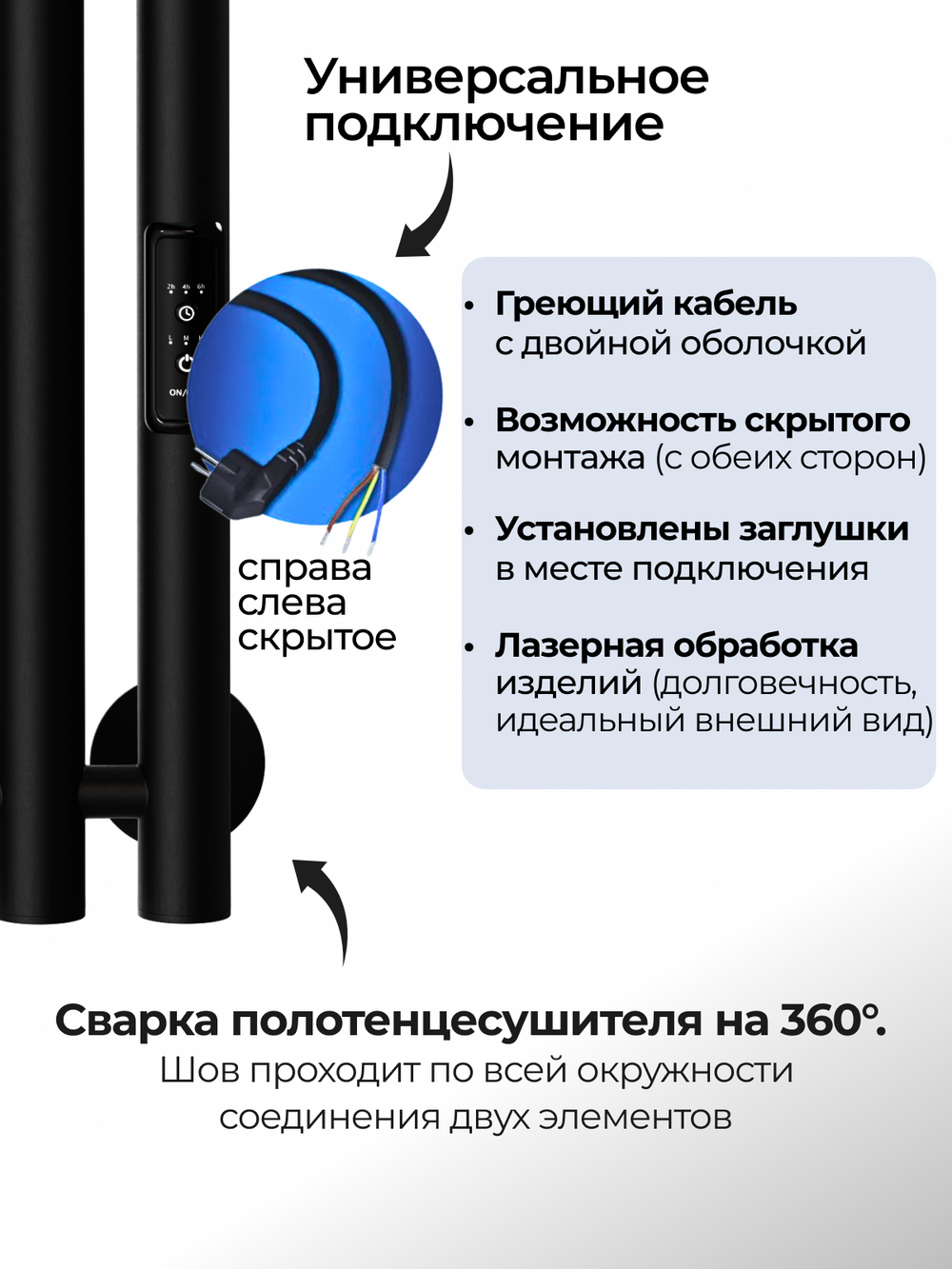 Marco 3-90 черный - вертикальный электрический полотенцесушитель Терум ®