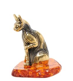 Народные промыслы AM-1934 Фигурка «Кошка Сфинкс египетская» (латунь, янтарь)