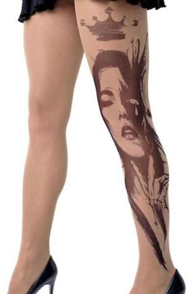 Колготки +size с принтом в виде королевы (Размер: XL-XXL-XXXL) (Цвет: бежевый)