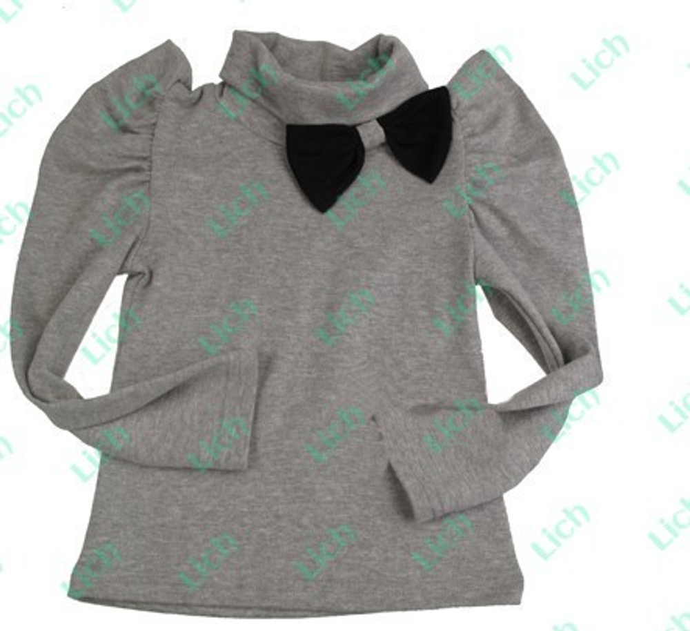 Водолазка однотонная с присборенными рукавами и бантом