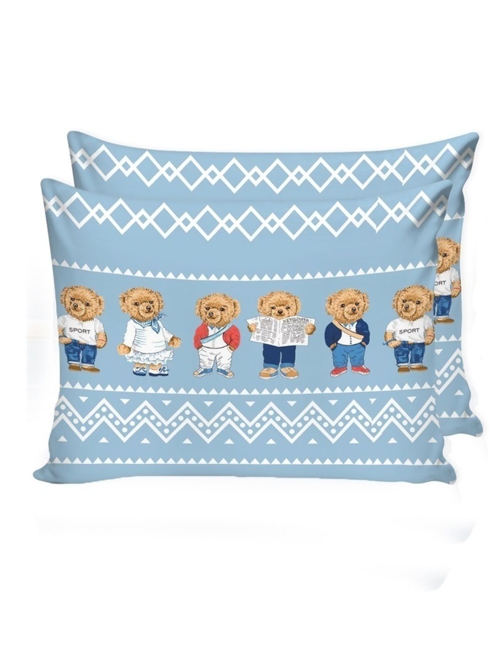 Постельное белье Сказка "Мишки" 2-спальный Наволочка 50х70 см 2 шт Простынь на резинке 160х200 см Пододеяльник 175х215 см, перкаль